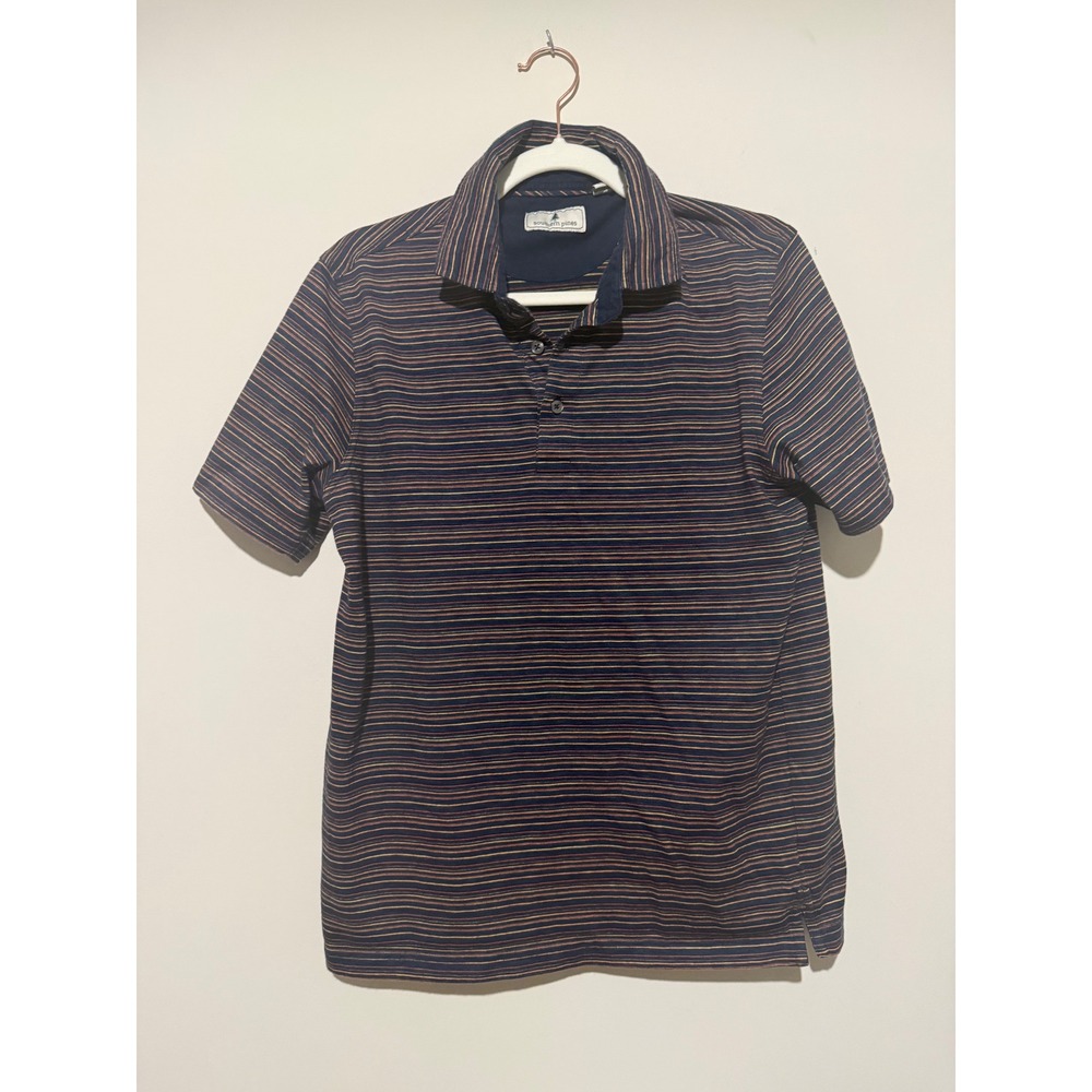 Southern Pines Mens Navy Multi Stripe Short Sleeve Polo Shirt Medium